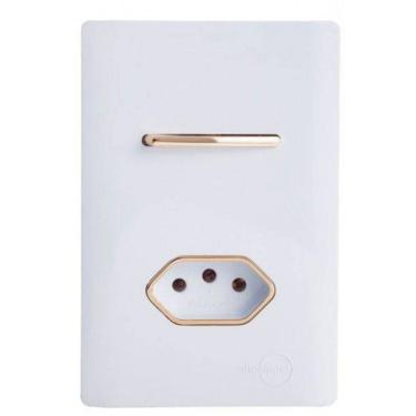 Imagem de Cj Interruptor Simples + Tomada 10A Com Suporte 4X2 - Dicompel Novara Branco Gold - Dnv1200/19Brgd