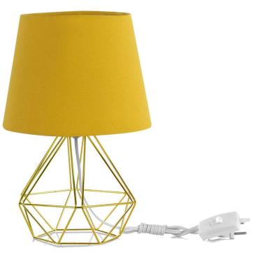 Imagem de Abajur Diamante Dome Amarelo Mostarda Com Aramado Dourado