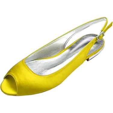 Imagem de A shoe store Sandálias femininas sem salto sem salto peep toe sem salto, Amarelo, 6.5