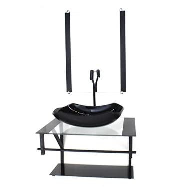 Imagem de GABINETE DE VIDRO PARA BANHEIRO 60CM AP CUBA ABAULADA PRETO COM TORNEIRA PRETA