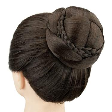 Imagem de IMISSU Cobertura de cabelo chignon trançado dançarina rosquinha peruca de cabelo scrunchie coque para mulheres (M2 Chocolate marrom)