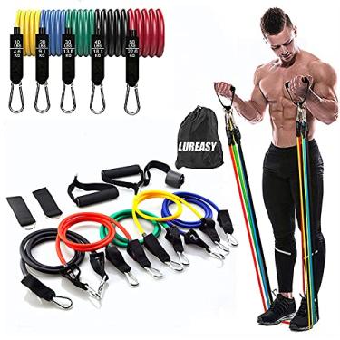 Imagem de Conjunto de faixas de resistência (11 peças) acessórios portáteis para academia em casa - empilhável até 68 kg, faixas de exercício com âncora de porta, alças, bolsa de transporte, alças para pernas no tornozelo para treinamento de resistência, exercícios em casa
