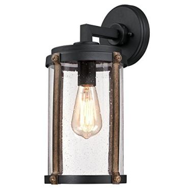 Imagem de Westinghouse Lighting 6358800 Armin One-Light, acabamento preto texturizado com realces de Barnwood e vidro transparente de sementes para o exterior
