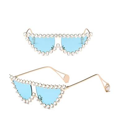 Imagem de Óculos de sol de diamante olho de gato moda feminina de luxo vintage triângulo tons strass metal óculos de sol feminino uv400,5, tamanho único