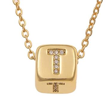 Imagem de LHDUF Colares de Inicial Pequenos para Mulheres, Presentes para Mulheres Fresco Bonito Quadrado Inicial Colar 18K Joias de Ouro para Mulheres, Metal, Sem Pedra Preciosa