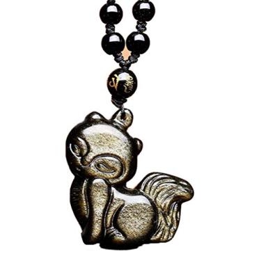 Imagem de Yajun Colar de raposa obsidiana natural olho de arco-íris animal raposa de nove caudas colorido masculino feminino pingente de joia