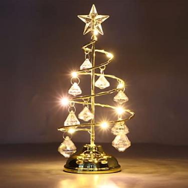 Imagem de Hidyliu Luz de árvore de Natal de 19 x 9,5 cm - Lâmpada LED de árvore de Natal pequena de cristal decorativo para árvore de ferro ornamento de luz noturna para presente (luz quente dourada)