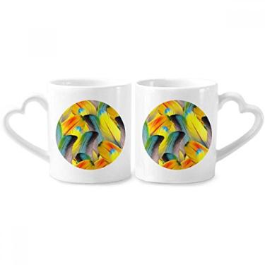 Imagem de Conjunto de canecas de porcelana para casais, flores coloridas, plumas e flores coloridas