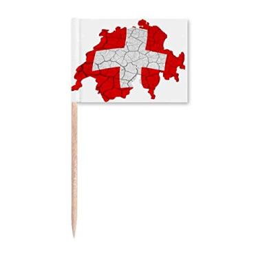 Imagem de Mapa da Suíça Padrão Palito de Dente Bandeiras Marcador Topper Decoração de Festa