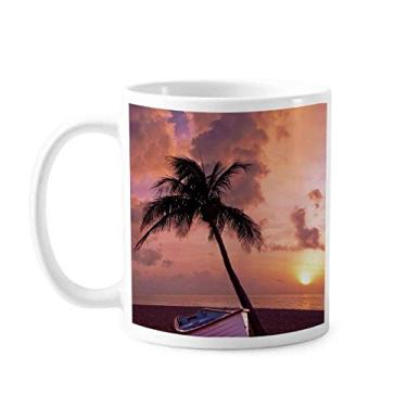 Imagem de Caneca com imagem de árvore de areia oceano barco praia cerâmica xícara de porcelana de café louça