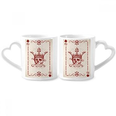 Imagem de Conjunto de canecas de porcelana para casais, coração com coroa vermelha e esqueleto de coroa vermelha com coração