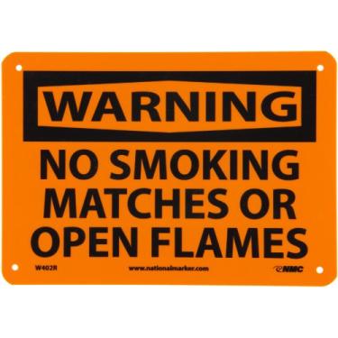 Imagem de NMC W402R WARNING - NO SMOKING, MATCHES OR OPEN FLAMES Sign - 25cm . x 18cm . Rigid Plastic Warning Sign with Black on Orange