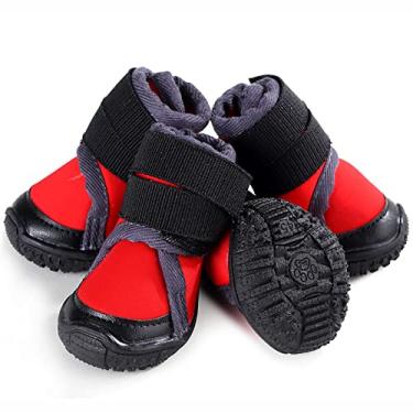 Imagem de Botas para cães sola robusta sapatos para cães botas de cachorro respiráveis sapatos de caminhada para cães pequenos médios botas para cães ao ar livre sapatos de inverno para cães, vermelho, 55