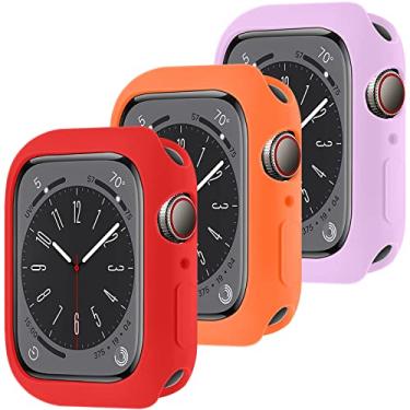 Imagem de 3 Pack Capa de Silicone para Apple Watch não com protetor de tela 44mm,ALMNVO TPU Capa de Proteção Case para iWatch Série 6 Série 5 Série 4 SE,Vermelho+Laranja+Roxo