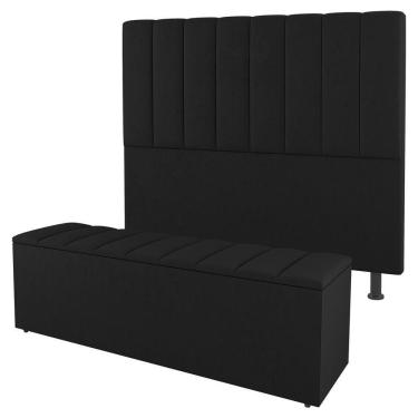 Imagem de Cabeceira E Baú Cama Box King Size Cora 195cm Suede Preto