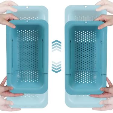 Imagem de BLUE GINKGO Cestas de escorredor de pia – (pacote com 2) lavar legumes e frutas, macarrão cozido e pratos secos – extensível – Novos itens essenciais de cozinha para casa (2 azul-petróleo)
