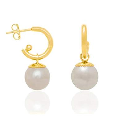 Imagem de Brinco Rommanel formado por fio bola com pérola sintética de 10 mm medindo 2,5 cm - Código 522786