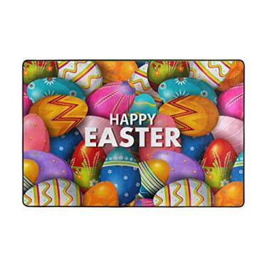 Imagem de Top Carpenter Tapete de área colorido pintado de ovo Happy Easter Capacho para piso de madeira, entrada e sala de estar, quarto, 91,4 x 61 cm