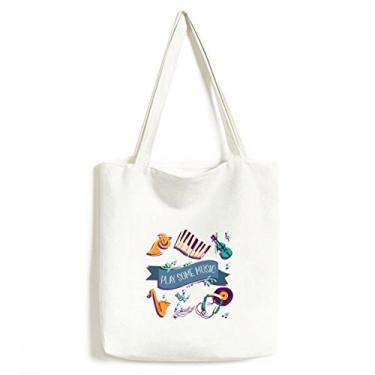 Imagem de Bolsa de lona com fones de ouvido de música de piano elétrico, bolsa de compras, bolsa casual
