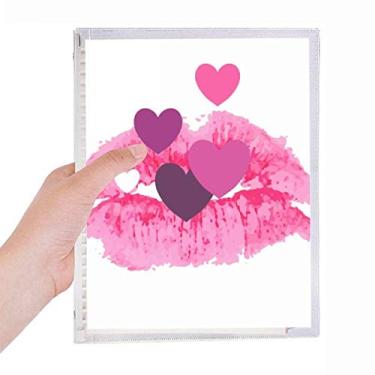 Imagem de Caderno de diário de folhas soltas com corações de lábios rosa para dia dos namorados