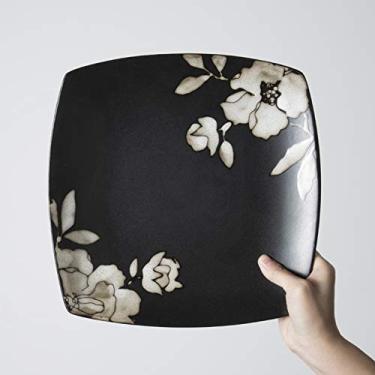 Imagem de JLXZHOME Prato de cerâmica preto para louças quadrado prato frutas prato doméstico conjunto de discos de comida estilo ocidental, B, 26 cm