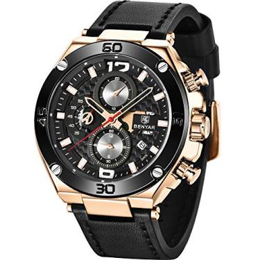Imagem de BENYAR Relógio de pulso masculino de quartzo à prova d'água com design esportivo casual para negócios, pai, filho, preto, azul, ouro rosa, Ouro rosa, preto