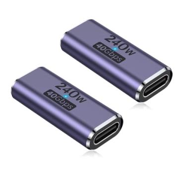 Imagem de AuviPal Acoplador USB C de 240 W (pacote com 2), extensor adaptador USB tipo C fêmea para fêmea compatível com Thunderbolt 4/3, suporta carregamento de até 240 W, transferência de dados de 40 Gbps e
