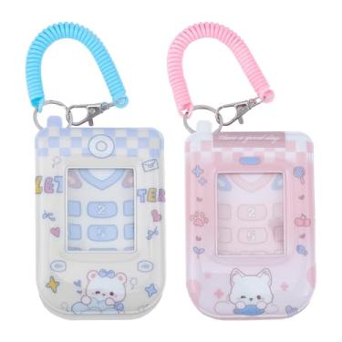 Imagem de NICENEEDED 2 peças de suporte de cartão de foto de desenho animado, porta-crachá de identidade de 7,6 cm, porta-cartões de identificação com bobina de pulso espiral, capas protetoras para fotos