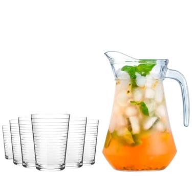 Imagem de Jarra De Vidro Com Tampa Suco Água Refresco 1 Litro + 06 Copos De Vidro 200ml(Jarra 1,6 Litros + Copos)