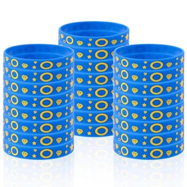 Imagem de 24 Pulseiras de Silicone com Tema Ouriço Azul, Pulseiras Personagens Videojogos Anéis Ouro e Diamantes Lembranças de Festa com Tema Desenhos Animados para Decoração Aniversário e Eventos