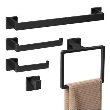 Imagem de Kit Acessórios Para Banheiro 5 Peças 60cm Luxo Inox Premium 304 Fosco Toalheiro De Banheiro Preto Suporte Para Papel Higiênico