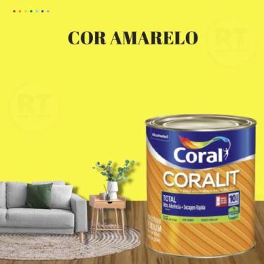 Imagem de Tinta Esmalte Sintético Base Água Cor Amarelo 800ml Coral Coralit Tota