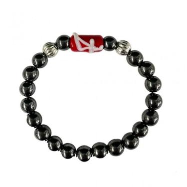 Imagem de Pulseira Ogum Firma Vermelha Hematita E Silicone