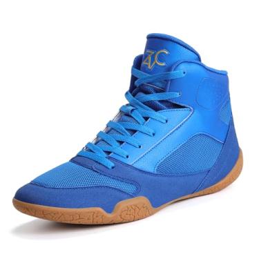 Imagem de ZVC Tênis de luta livre masculino para boxe para luta, levantamento de peso, botas de musculação, calçados, Azul, 41