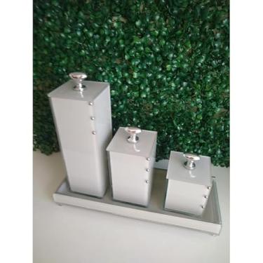 Imagem de kit organizador com bandeja para banheiro (Nude com prata)