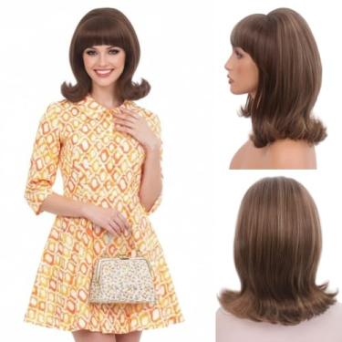 Imagem de H&Bwig Perucas Marrons Retrô Estilo Colmeia Dos Anos 60 Para Mulheres, Peruca Cosplay Estilo Clássico Dos Anos 70 Com Franja Para Festa, Uso De Halloween, Fantasia, Cosplay (Destaque Marrom)