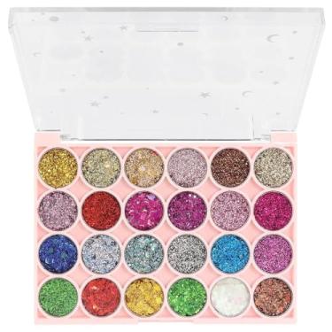 Imagem de Paleta de sombras com glitter de 24 cores para mulheres, preto, branco, rosa, verde, azul, arco-íris, brilhante, neon metálico, brilhante, paleta de sombras, maquiagem com glitter, sombra prensada