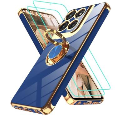 Imagem de Gritup Capa para Motorola Moto-G-Stylus-5G 2025: 2 peças de protetor de tela, suporte magnético com suporte de anel de rotação de 360°, capa protetora de TPU macio com borda dourada, azul