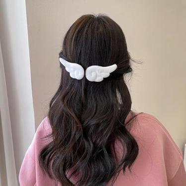 Imagem de 1 par de grampos de cabelo criativos em forma de asa de anjo fofo de pelúcia acessório de cabelo feminino, branco, 6 cm
