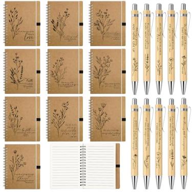 Imagem de Resurhang Caderno espiral com versículo bíblico com 40 canetas cristãs de bambu, bloco de notas religioso, diário inspirador, presentes cristãos para o dia das mães, enfermeiras, professoras (estilo