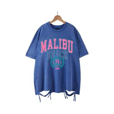 Imagem de Camiseta Feminina Oversized De Algodão Com Gola Redonda, Estampa De Le