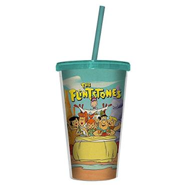 Imagem de Copo Hanna Barbera Flintstones Family In a Car - 500 ml - com Tampa e Canudo em Polipropileno - Urban - 24,5x11 cm