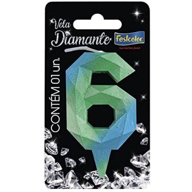 Imagem de Vela Diamante N 6 Azul E Verde Festcolor