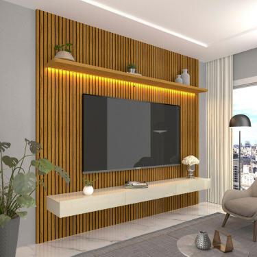 Imagem de Home para TV Ripado com LED Requinte 220 Naturale Off White - Gelius