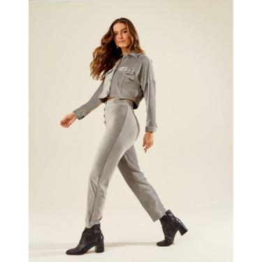 Imagem de Calça Zinzane Feminino Botões Veludo Colete - Cinza