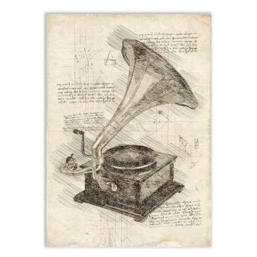 Imagem de Placa Decorativa A2 Toca Discos Projeto Retro Vintage Poster