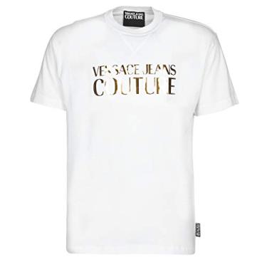 Imagem de Versace Jeans Couture Camiseta branca com logotipo estampado em algodão, Branco/dourado, P