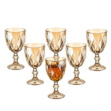 Imagem de Conjunto de 6 taças de vinho vintage, taças de água de vidro colorido de 293 ml, padrão exclusivo em relevo de vidro de haste alta transparente, para festa de casamento, bar, copos de bebida, opção de