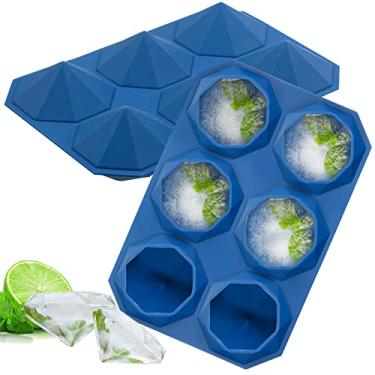 Imagem de Webake Moldes grandes de cubos de gelo de diamante, bandeja de gelo de silicone jumbo para coquetéis de uísque de 5,5 cm, perfeitos para tratar, sabão, giz de cera de cera e moldes de chocolate com 2 unidades