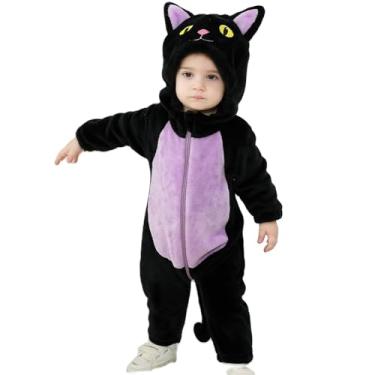 Imagem de Dcohmch Fantasia infantil de gato preto com capuz fofo macacão de neve infantil menino menina roupas quentes de inverno 0-3 anos (preto, 3-6 meses)
